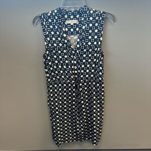 LOFT Navy and White Sleeveless Dress with Geometric Print
